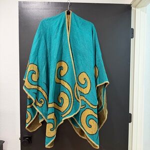 Teal and Gold Swirl Shawl